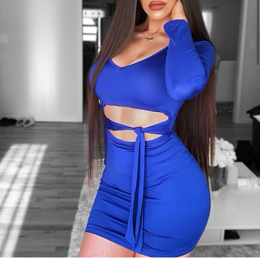 Cut out blue mini dress
